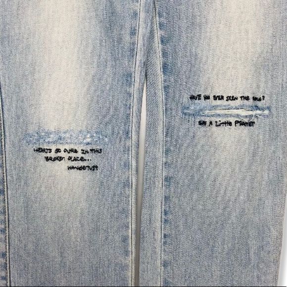 Siwy Hannah Skinny Light Wash Embroidered Quote Distressed Jeans 7 Day Weekend - Picture 8 of 14